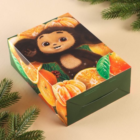 Gift box "Happy New Year!", Cheburashka and oranges, 16x23x7.5-6
