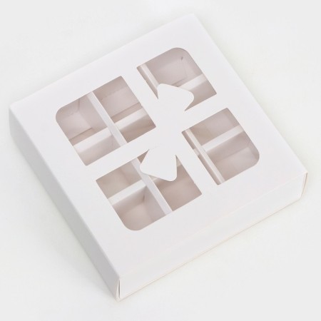 Box for 9 sweets cutting down, "bow", white 13.7 x 13.7 x 3.8 cm-2
