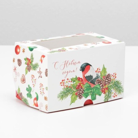 Box for Capcakes "Snow Gift" 10 x 16 x 10cm, New Year-1