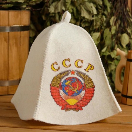 A cap for a bath "USSR" with a print, white