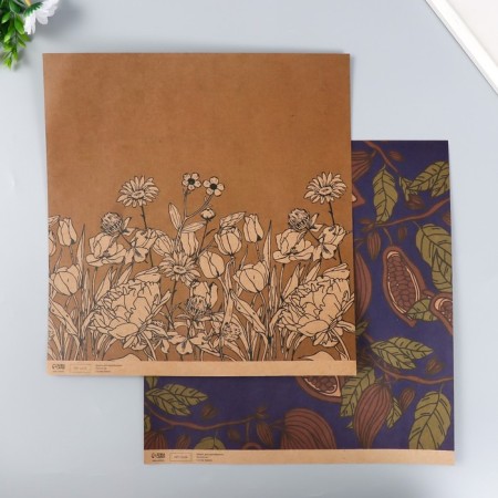 Scrapbooking paper bilateral craft "Cocoa and flowers" density 180 g 30.5x32 cm-1