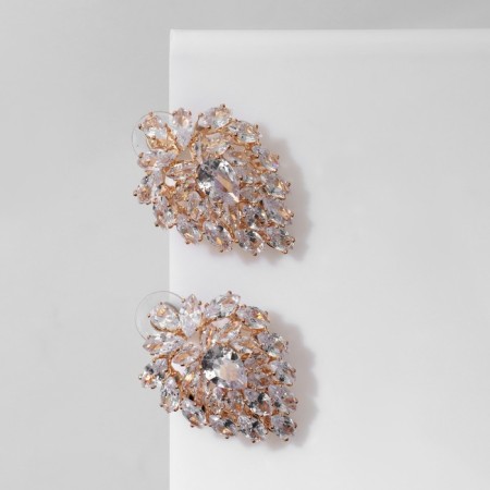 Earrings with rhinestones "flash" drop, white color in gold-1