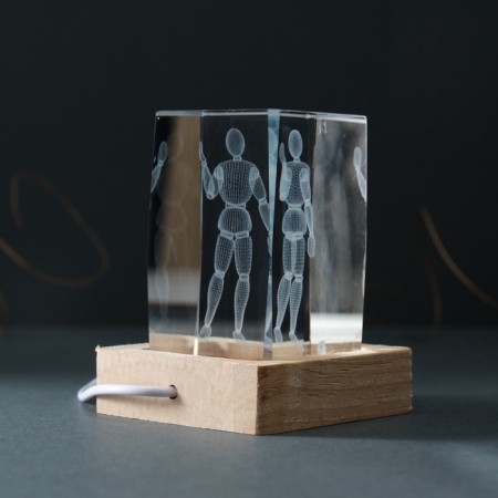 Souvenir Glass backlight "Rectangle. Sharpish person" Standing tree, USB 7x7x10-6