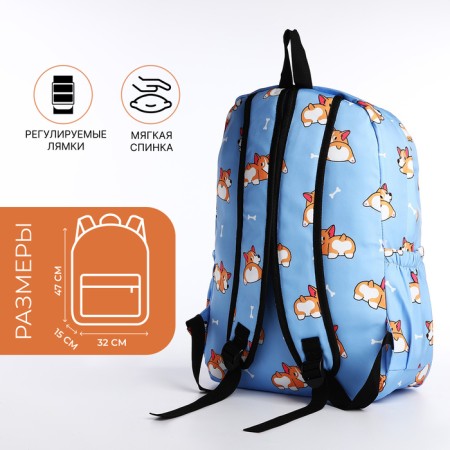 School backpack from textiles, 3 pockets, white/blue color-1