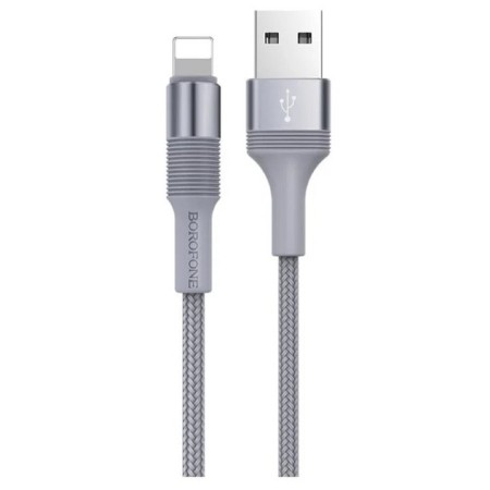 Cable Borofone BX21, Lightning - USB, 2.4 A, 1 m, fabric braid, gray-1