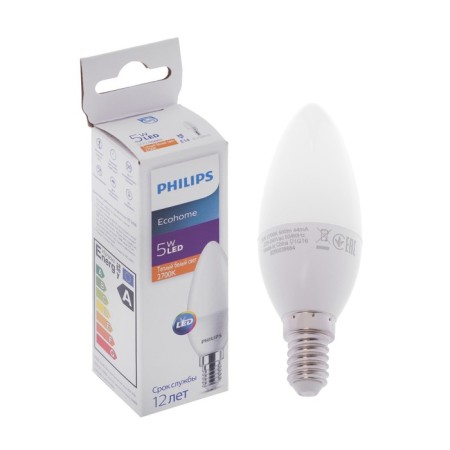 LED LED Philips Ecohome Candle 827, E14, 5 W, 2700 K, 500 lm, candle