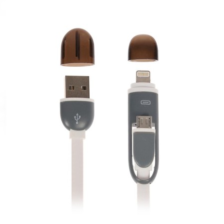 Cable 2 in 1 Luazon, Microusb/Lightning - USB, 1 A, 0.9 m, flat, mix-3