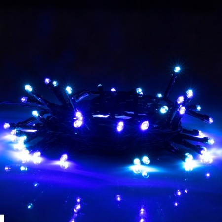 Garland "thread" 5 m, IP44, dark thread, 50 LED, glow blue/aquamarine, 2 modes, solar battery-1