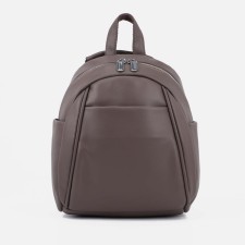 Women's backpack made of artificial leather with lightning, 3 pockets, brown color