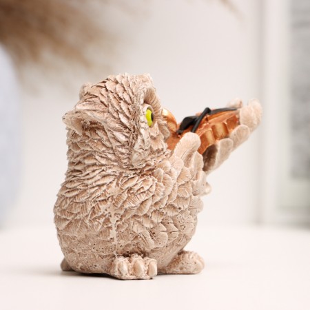 Figure "Owl with violin" brown, 11x8x6cm-3