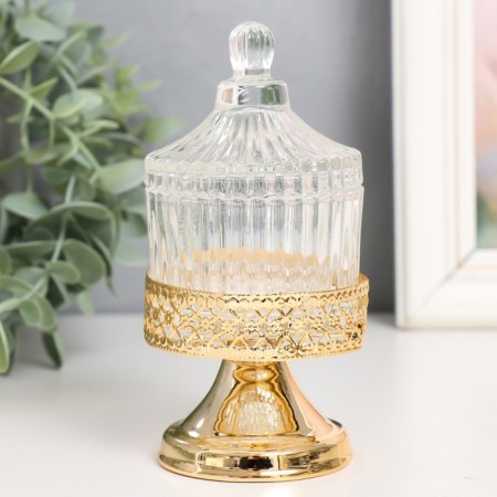 Casket glass, metal "corrugation and dome. Hearts" gold 6.6x6.6x13 cm