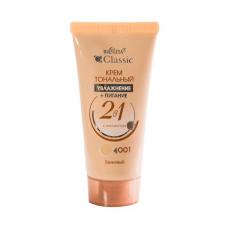 Tonal cream 2 in 1 Bielita Classic "Moisturization+Power", tone 001 beige, 30 ml