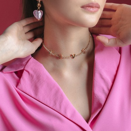 Love necklace, white color in gold, 34 cm-3