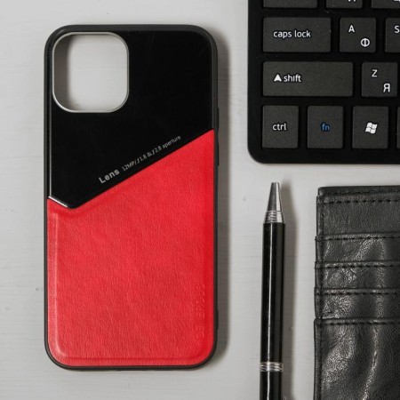 Luazon cover for iPhone 12/12 Pro, Magsafe support, glass and leather insert, red