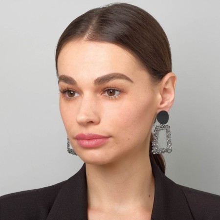 Earrings Metal "Aesthetics" trapezoid, black-gray color-3
