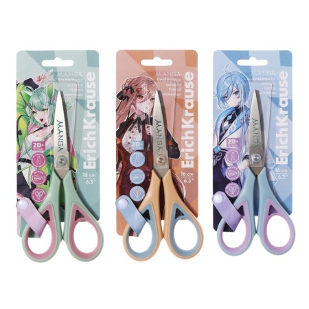 Scissors 16 cm Erichkrause "Endeavor Manga", double sharpening, anti -slip rubber inserts, mix, euro suspension