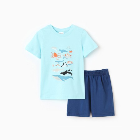 A set for the boy "Whales" (T-shirt/shorts), blue/blue color, height 122-128 cm