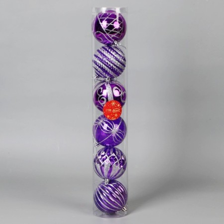 Set of balls Plastic D-8 cm, 6 pcs "Agnet" Patterns, silver-violet-1