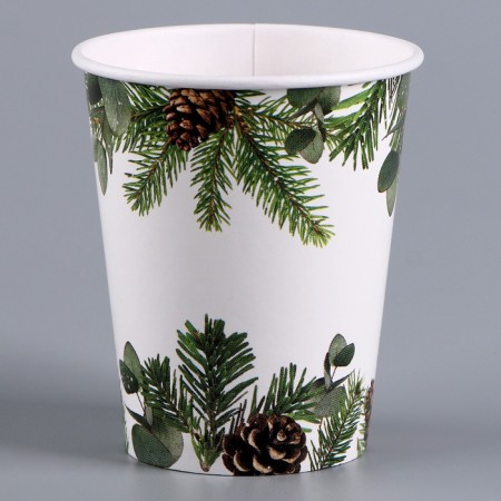 A single -paper cup "Happy New Year", spruce branches-3