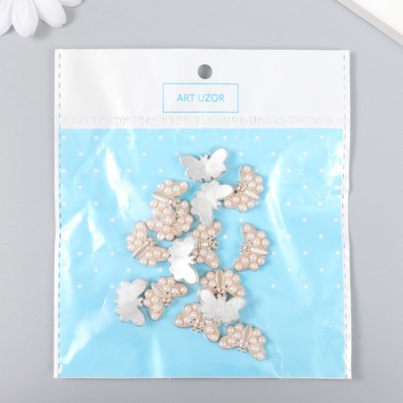 Decor for creativity plastic "Golden butterfly in pearls" set of 15 pcs 2x1.3 cm-3