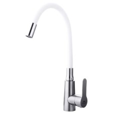 Fashun A54301-8 kitchen mixer, single-legged, flexible spout, stainless steel, satin, white