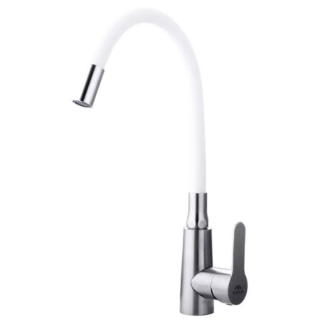 Fashun A54301-8 kitchen mixer, single-legged, flexible spout, stainless steel, satin, white