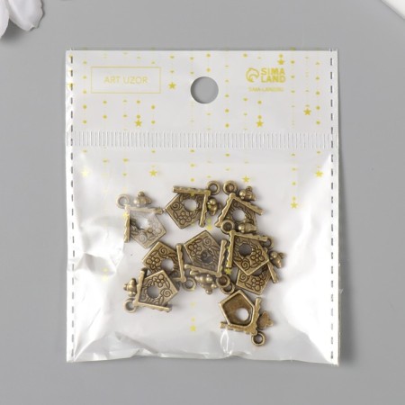 Decor Metal for creativity "House with a bird" under brass (E3917) 1.7x1.5 cm-4