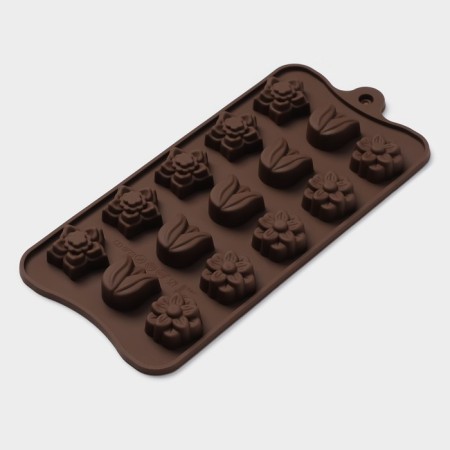 Form for chocolate “Polyana”, silicone, 20.5 × 10.5 × 1.5 cm, 15 cells (2.3 × 2.3 cm), brown color-7