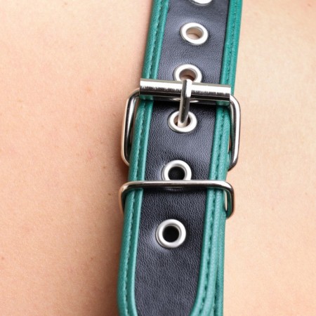 BDSM Podsm Oki, male, on the chest, eco-leather, green kant-9