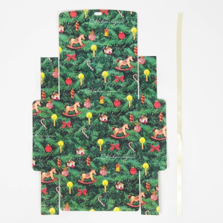 Box folding double -sided "New Year tree", 20 x 18 x 5 cm, without tape, New Year-8