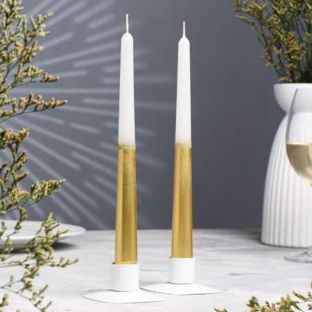 A set of antique candles, 2.3x 24.5 cm, 5 hours, 55 g, 2 pieces, golden-white