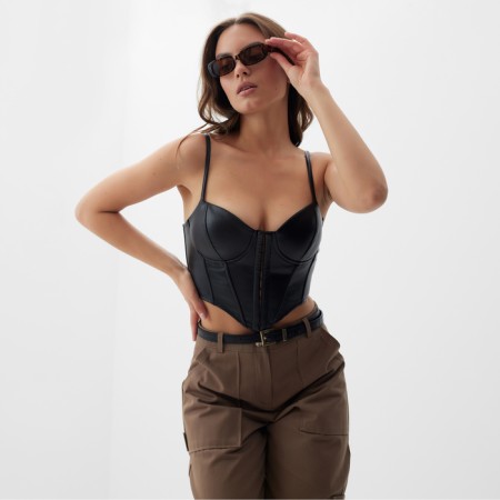 Women's leather corset, mist, p. XS, black