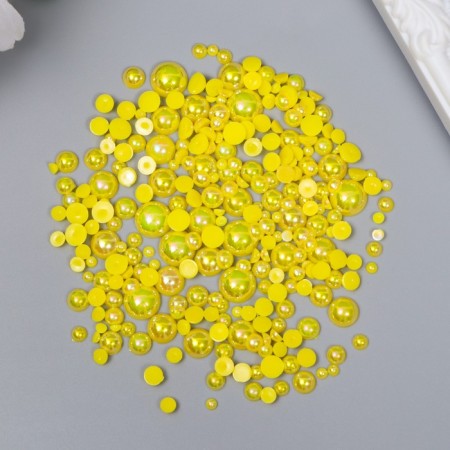 Decor for creativity plastic "Half of beads. Yellow mother-of-pearl" d = 3-10 mm, set 10 grams