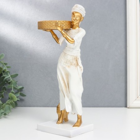 Souvenir Polystone Sight African D-5.8 cm, white with gold 7.5x8.7x25.2 cm-1