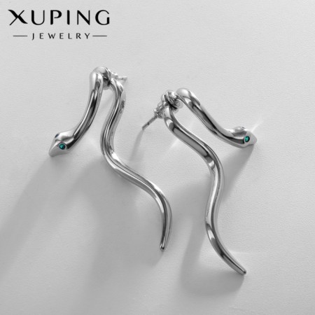 Earrings Metal Xuping snake, white color in silver