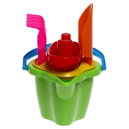 Sand set No. 119: bucket 0.6 l, sieve, blade 19 cm, rake, 1 boat small-1