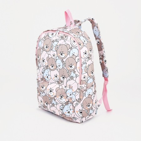 School backpack on lightning from textiles, external pocket, pink color