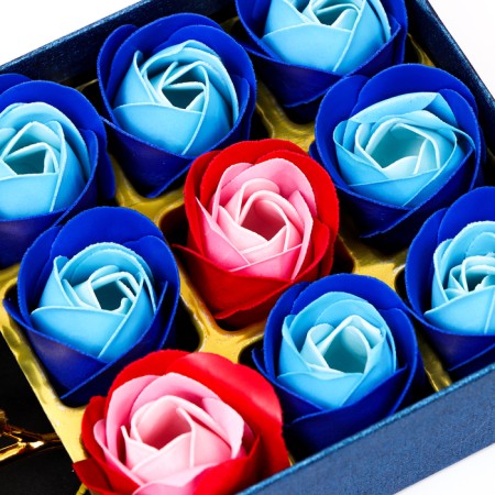 Soap roses of colored shades and gold rose, set 11 pcs-3