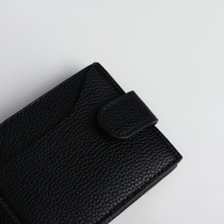Men's purse on the button, a department for cards, coins, black color-3