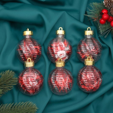 Set of balls plastic D-6 cm, 6 pcs "Brinzze" red transparent