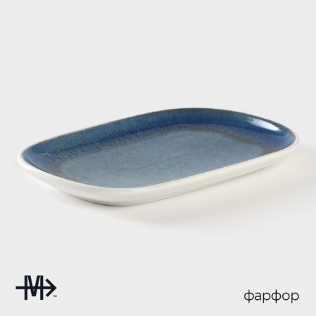 Блюдо фарфоровое для подачи Magistro Ocean, 20×13 см, цвет синий-1