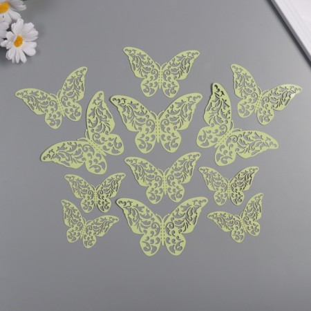 Stick Paper "Butterflies with leaves" matte green set 12 pcs 12 cm, 10 cm, 8 cm