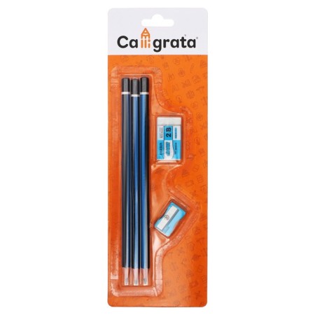 A set of black -graphic pencils 3 pieces, sharpener, eraser-5