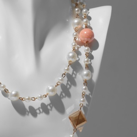 Beads with pearls "Galance" ball No. 4.6.10, white-pink color in gold, l = 80 cm-2