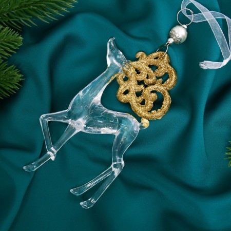 Christmas tree decoration "Deer with patterned horns shine" 9x16 cm, mix, transparent gold-4