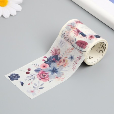 Adhesive tape paper "gray-pink flowers" width 5.4 cm winding 3 m 5.4x3.8x3.8 cm-1