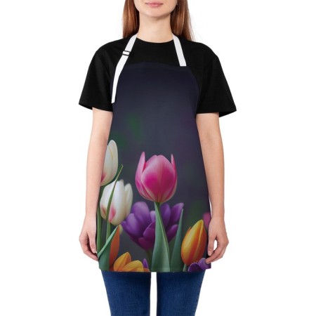 Apron kitchen with a photo print "Spring tulips", adjustable, size OS
