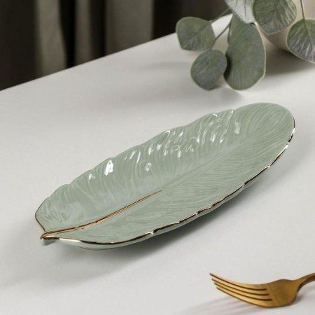 Ceramic serving dish "leaf", 25.5 × 9.5 × 2.5 cm, green color-1