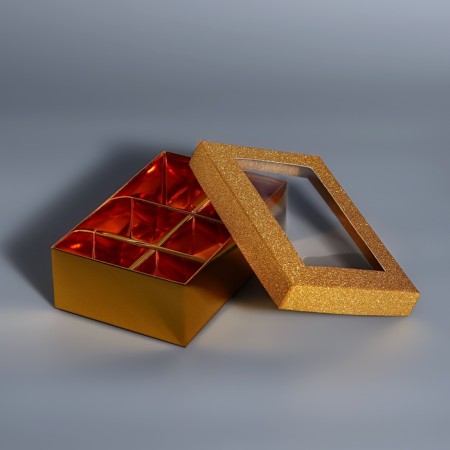 Box for 6 sweets Gold Glitter, 12 x 8.5 x 4 cm. Confectionery packaging-3
