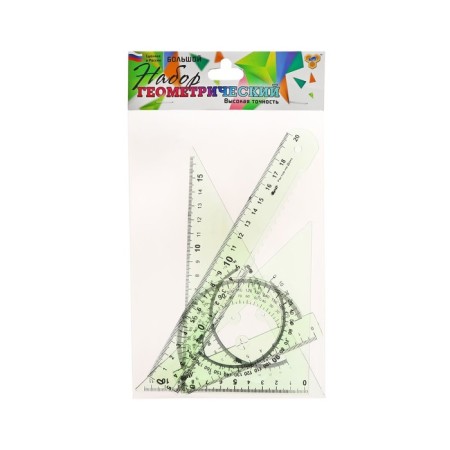 Set of drawing medium calligrata (ruler 20 cm, 2 triangles, transporter), transparent, mix, package-6